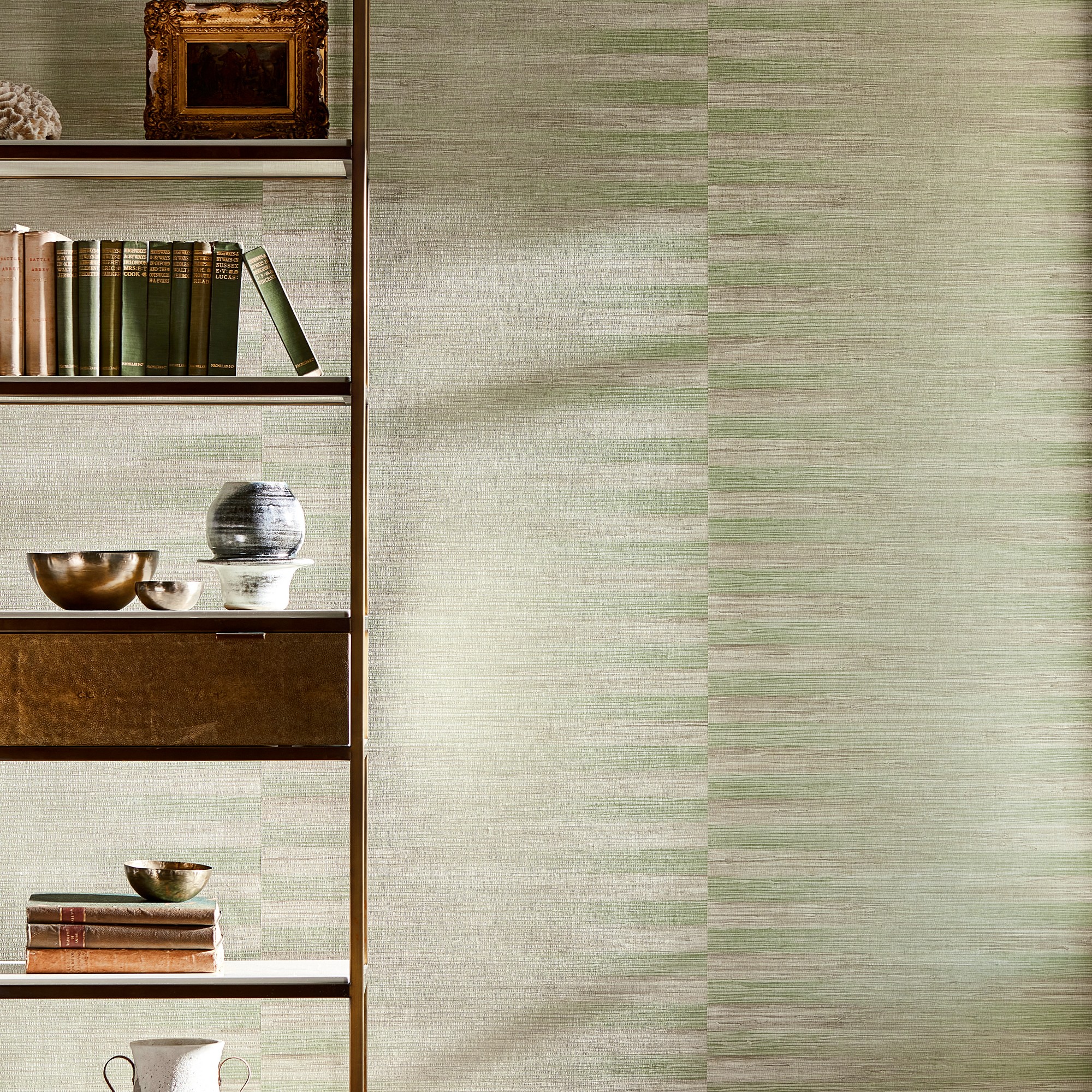 Kensington Grasscloth Wallpaper 313008 By Zoffany In Evergreen